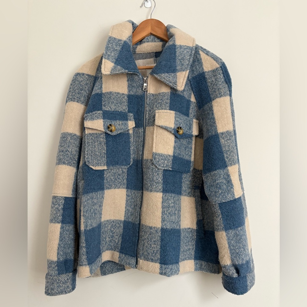 Anthropologie Avec Les Filles Blue Plaid Zip Jacket XL